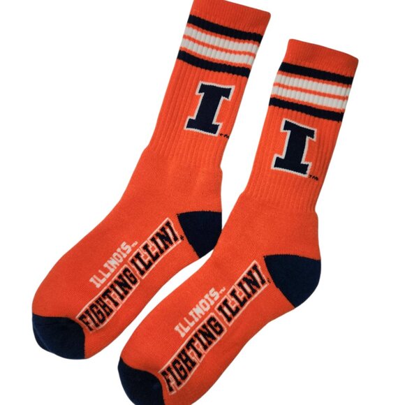 Illinois Fighting Illini Crew Socks Adult One Size Orange Dark Blue White NWOT - Picture 2 of 2